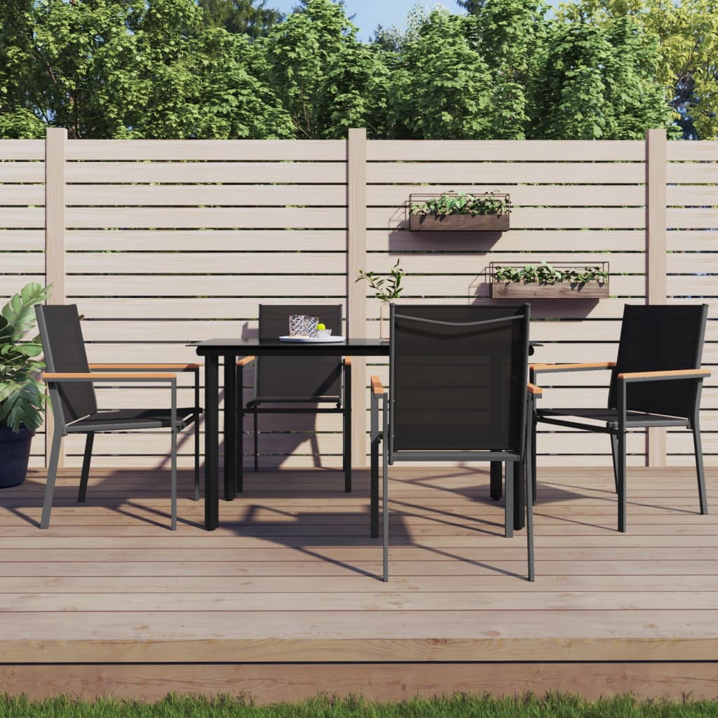 JUNG Vida Gartenstühle 4 Stk. Schwarz 55x61,5x90 cm Textilene und Stahl