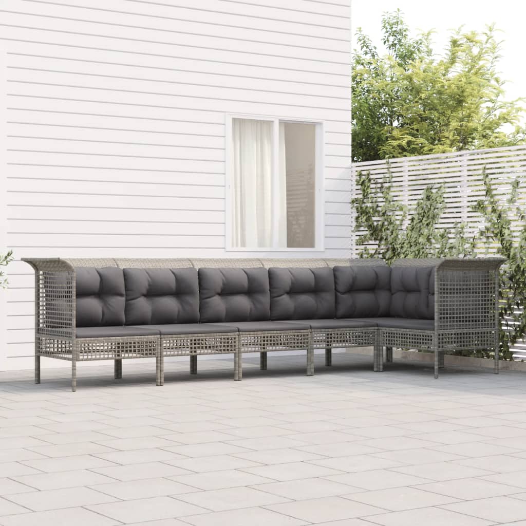 JUNG Vida 6-tlg. Garten-Lounge-Set mit Kissen Grau Poly Rattan