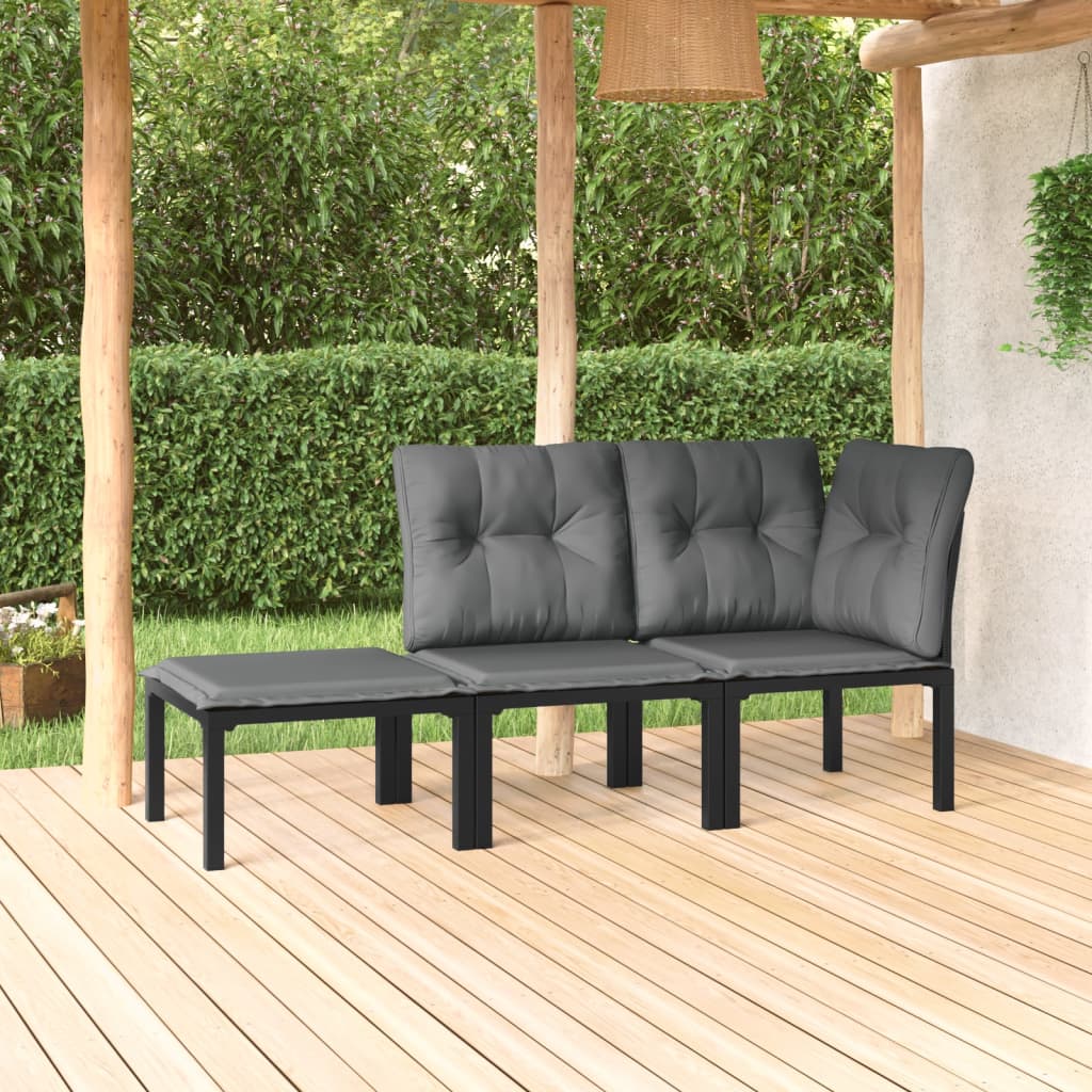 JUNG Vida 3-tlg. Garten-Lounge-Set Schwarz und Grau Poly Rattan