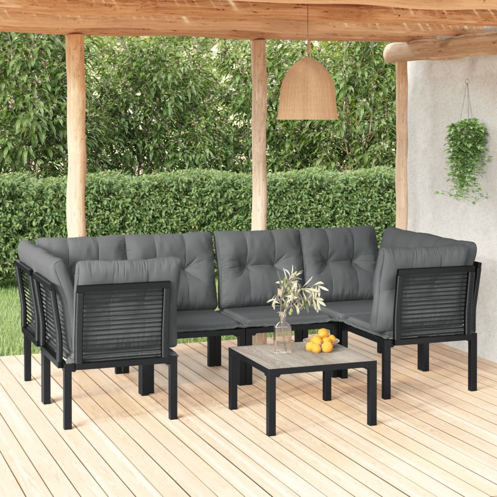 JUNG Vida 7-tlg. Garten-Lounge-Set Schwarz und Grau Poly Rattan