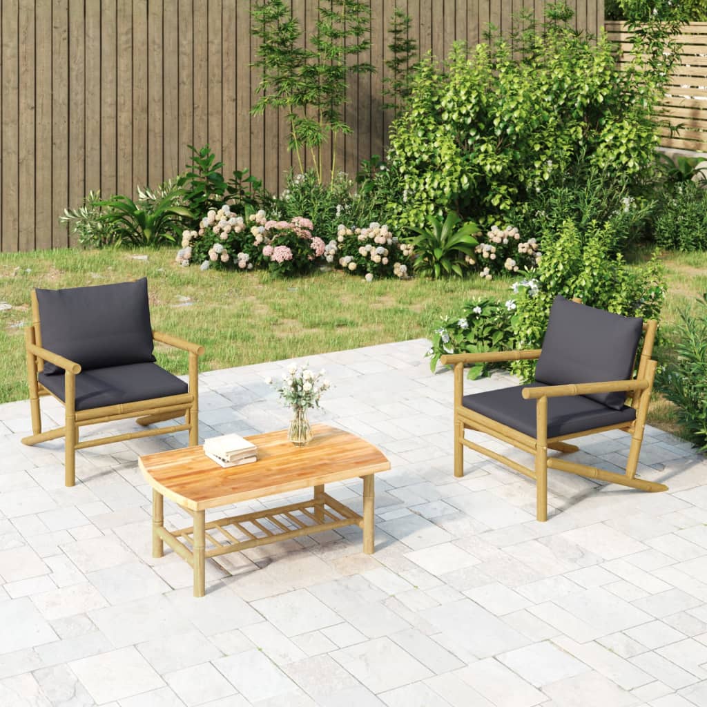 JUNG Vida Gartenstühle 2 Stk. mit Dunkelgrauen Kissen Bambus