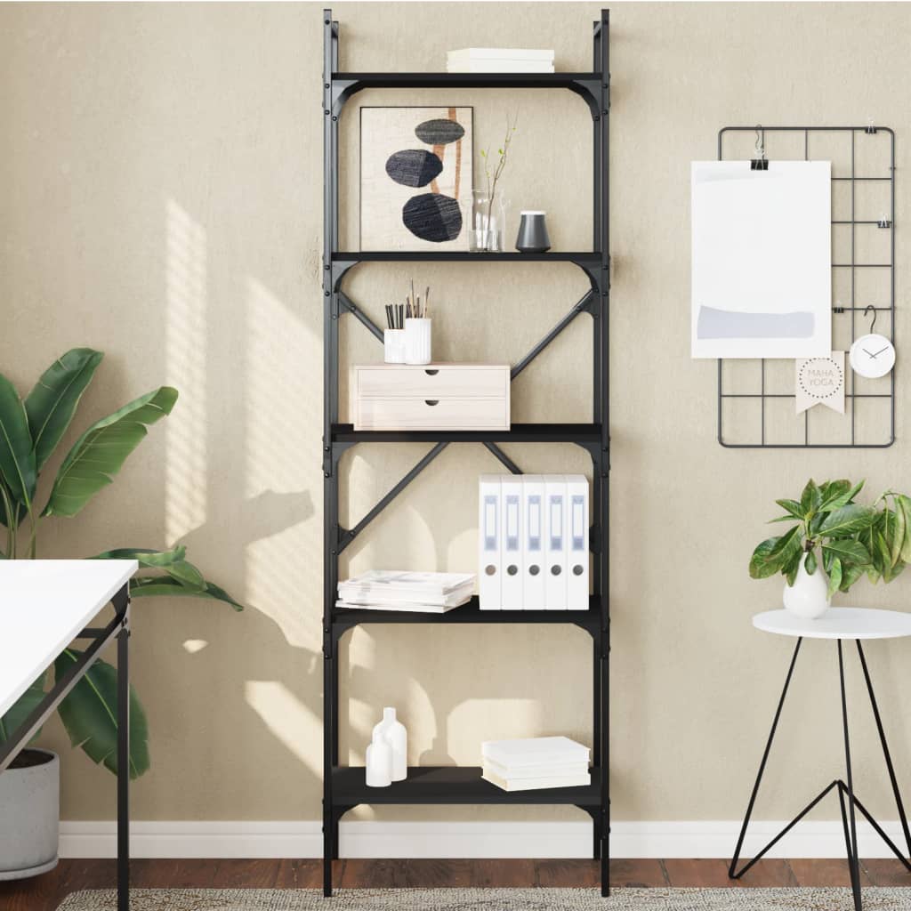 JUNG Vida Bücherregal 5 Fächer Schwarz 56x31,5x174 cm Holzwerkstoff