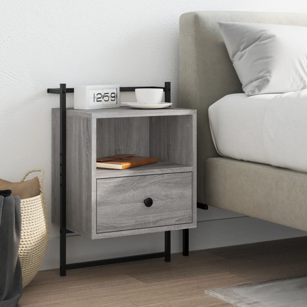 JUNG Vida Wand-Nachttisch Grau Sonoma 40x30x61 cm Holzwerkstoff
