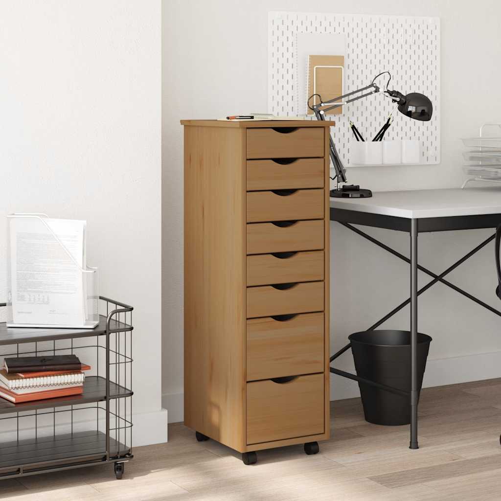 JUNG Vida Rollschrank mit Schubladen MOSS Honigbraun Massivholz Kiefer