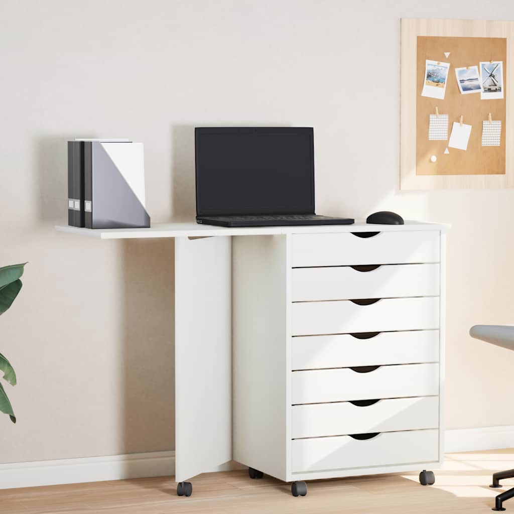 JUNG Vida Rollschrank mit Schreibtisch MOSS Weiß Massivholz Kiefer