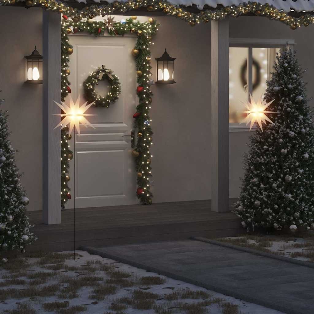 JUNG Vida LED-Weihnachtssterne 3 Stk. mit Erdspießen Faltbar Weiß 57 cm