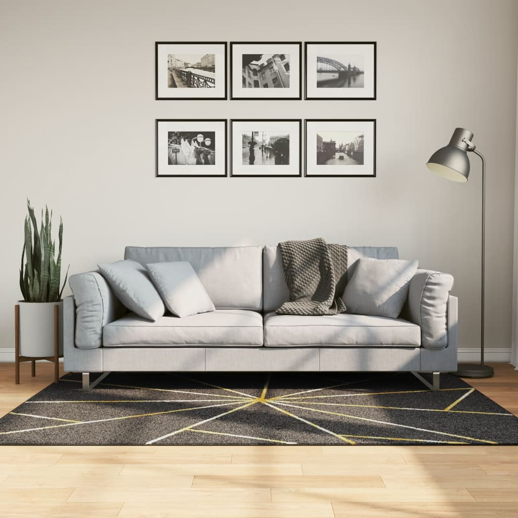 JUNG Vida Teppich Waschbar Schwarz und Golden 120x180 cm Rutschfest
