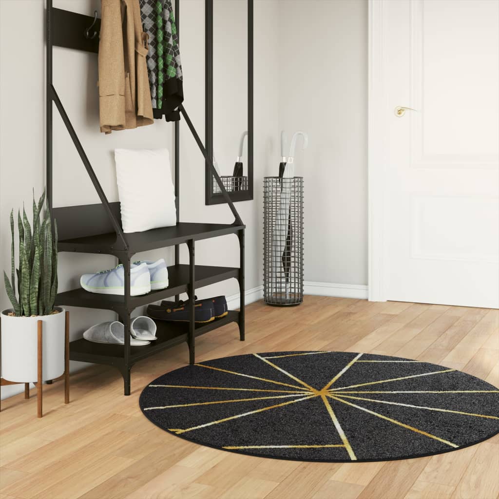 JUNG Vida Teppich Waschbar Schwarz und Golden Ø 120 cm Rutschfest
