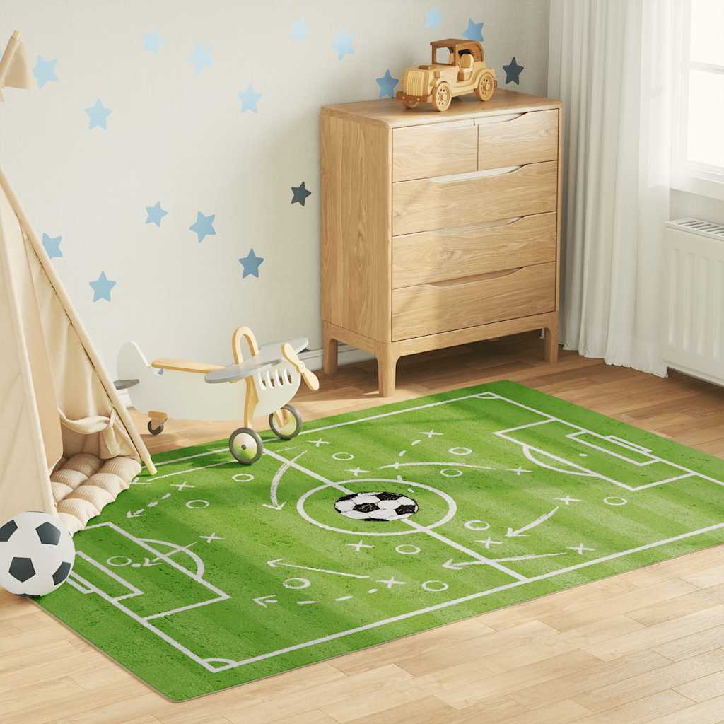 JUNG Vida Kinderteppich Grün 160x230 cm Fußballfeld Waschbar Rutschfest