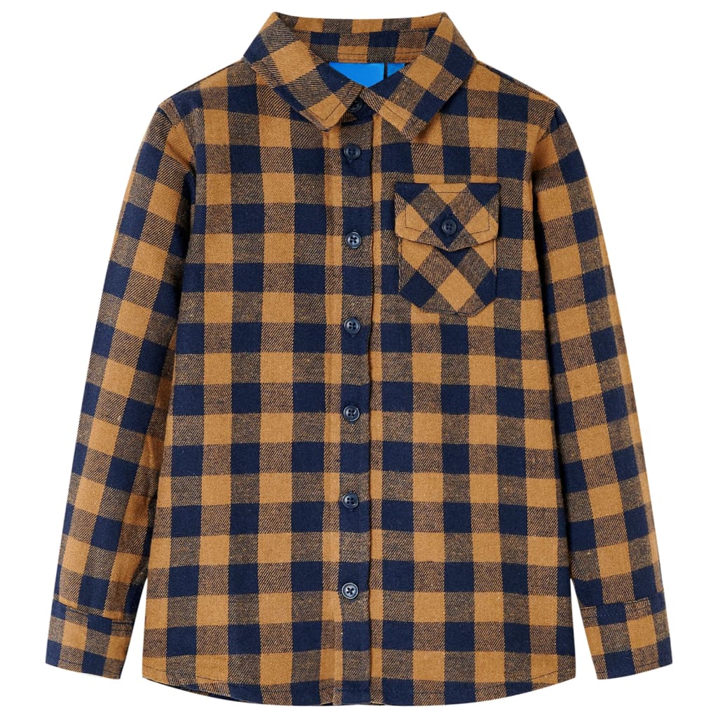 JUNG Vida Kinderhemd Karomuster Cognac und Blau 116