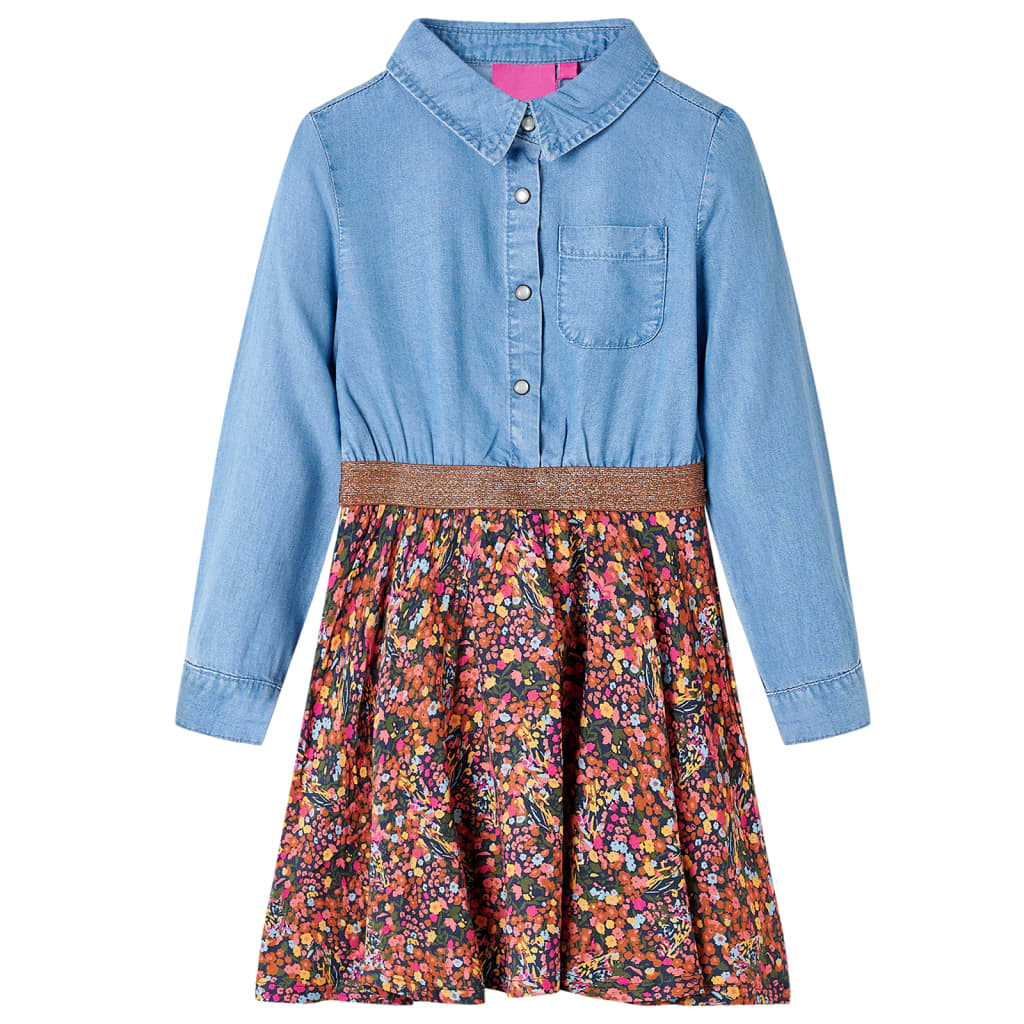JUNG Vida Kinderkleid mit Langen Ärmeln Marineblau und Jeansblau 140