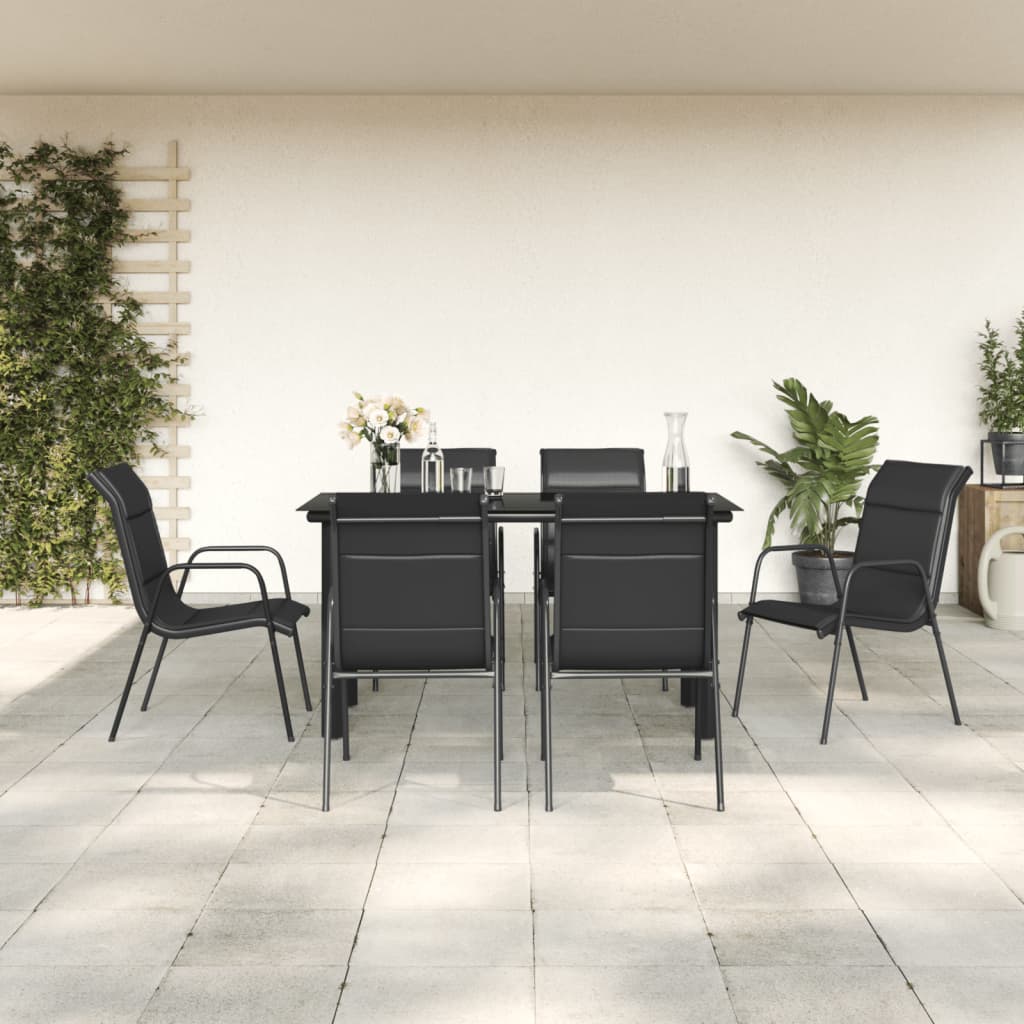 JUNG Vida 7-tlg. Garten-Essgruppe Schwarz Stahl und Textilene
