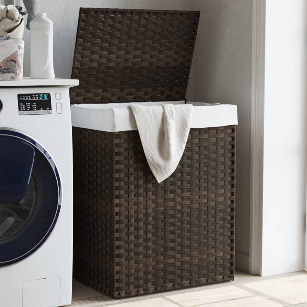 JUNG Vida Wäschekorb mit Deckel Dunkelbraun 46x33x60 cm Poly Rattan