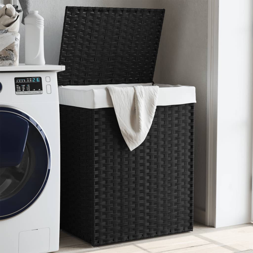 JUNG Vida Wäschekorb mit Deckel Schwarz 46x33x60 cm Poly Rattan