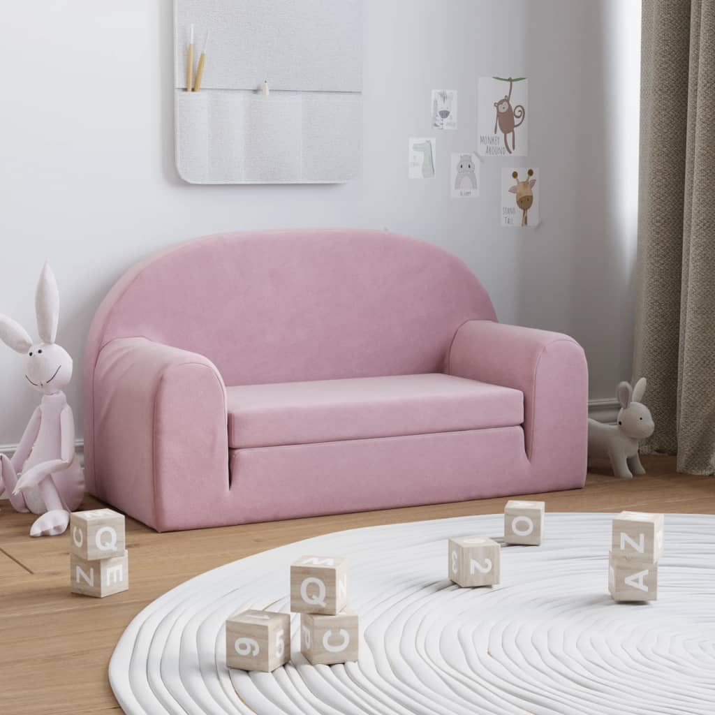 JUNG Vida Kinder-Schlafsofa 2-Sitzer Rosa Weicher Plüsch