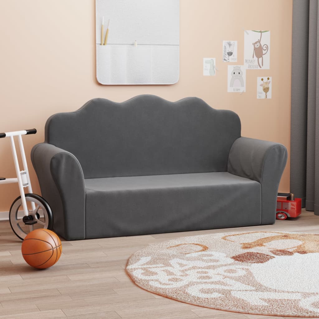 JUNG Vida Kindersofa 2-Sitzer Anthrazit Weich Plüsch