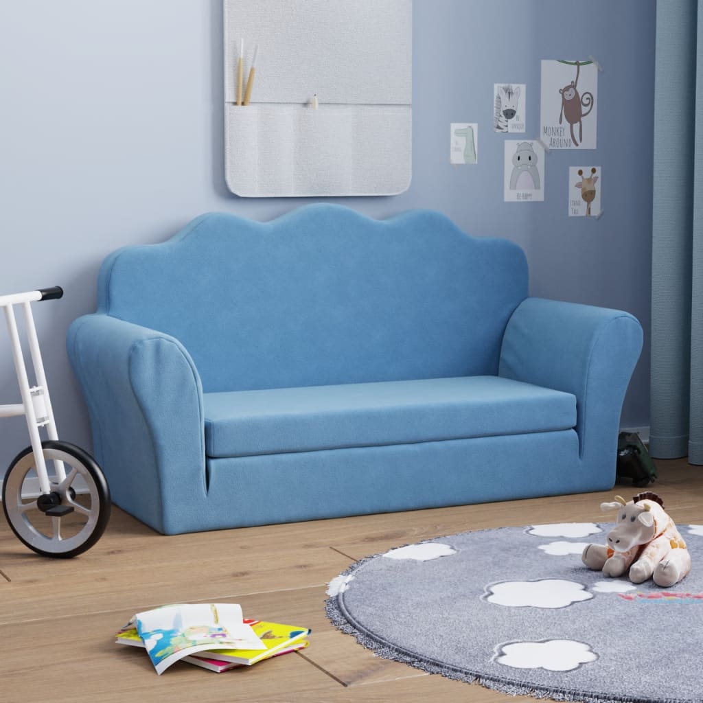 JUNG Vida Kinder-Schlafsofa 2-Sitzer Blau Weicher Plüsch