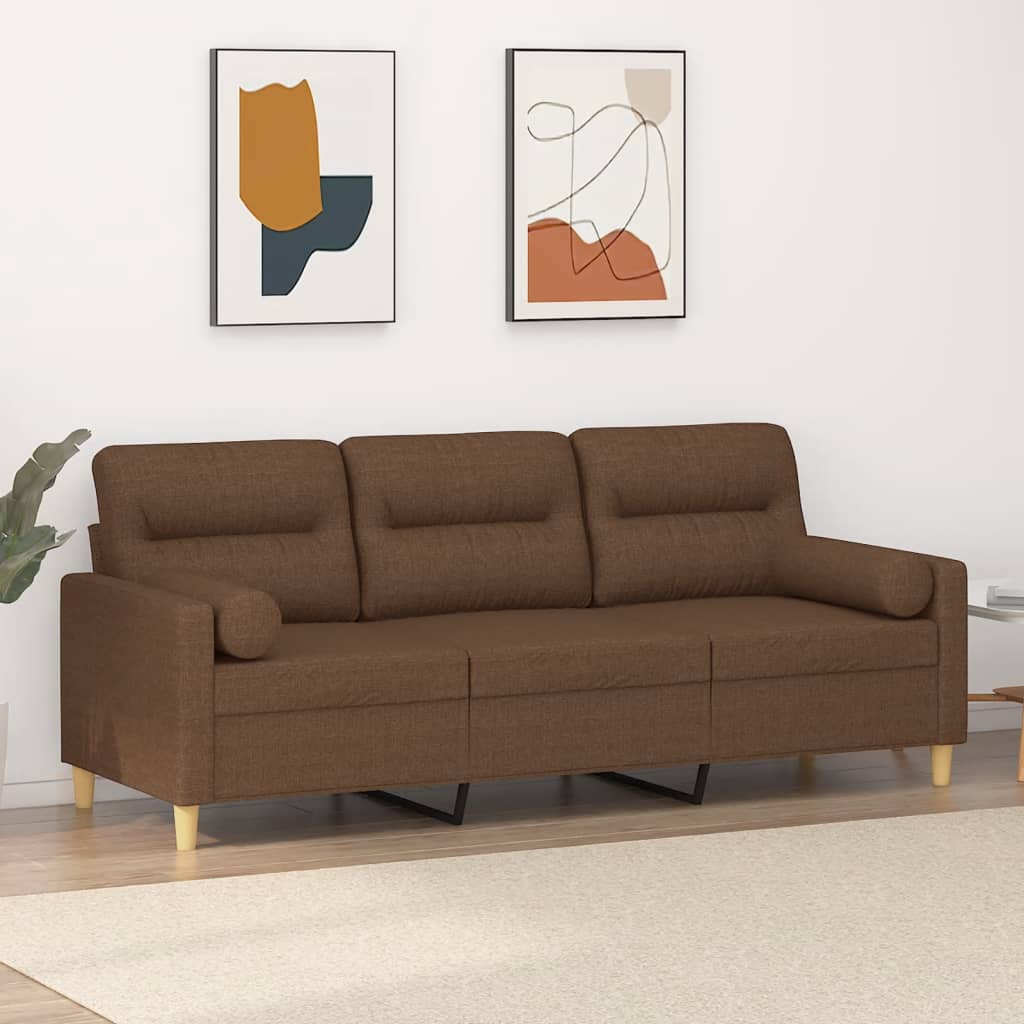 JUNG Vida 3-Sitzer-Sofa mit Zierkissen Braun 180 cm Stoff
