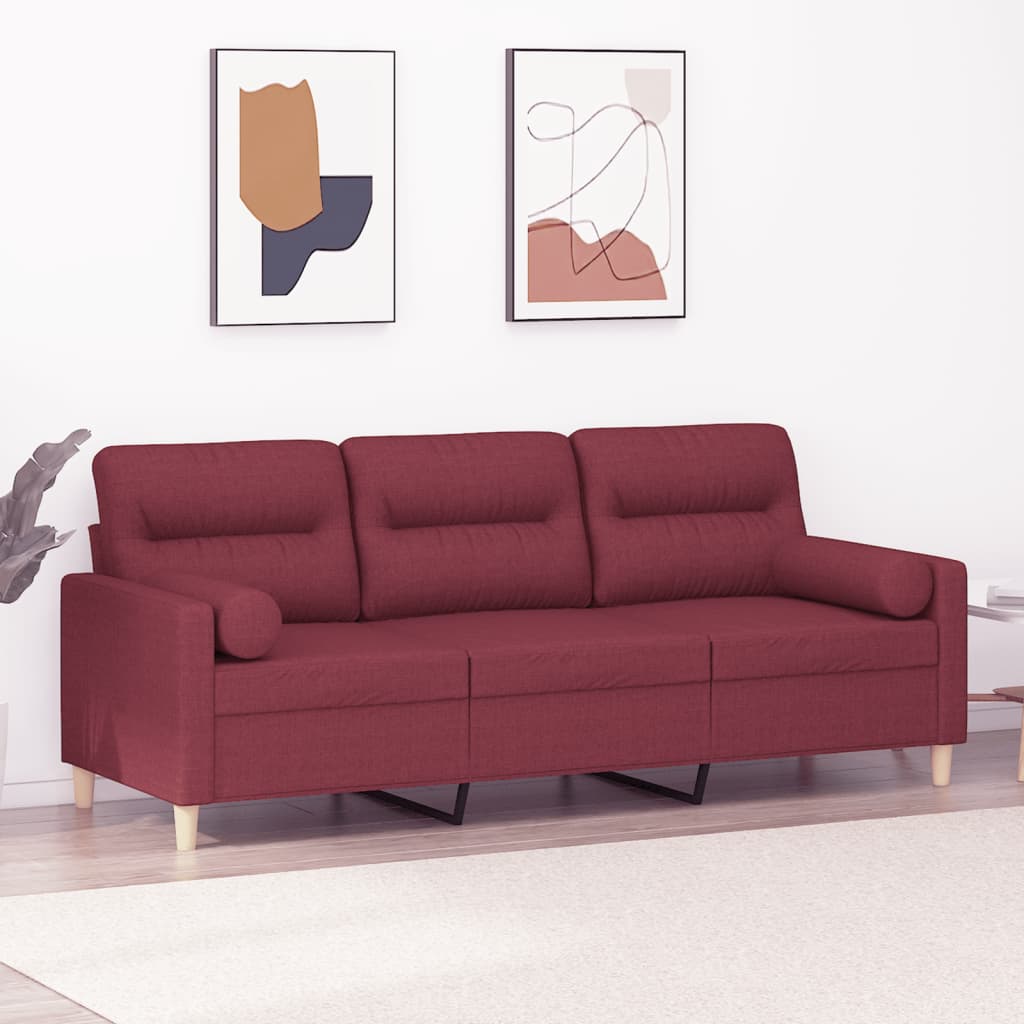 JUNG Vida 3-Sitzer-Sofa mit Zierkissen Weinrot 180 cm Stoff