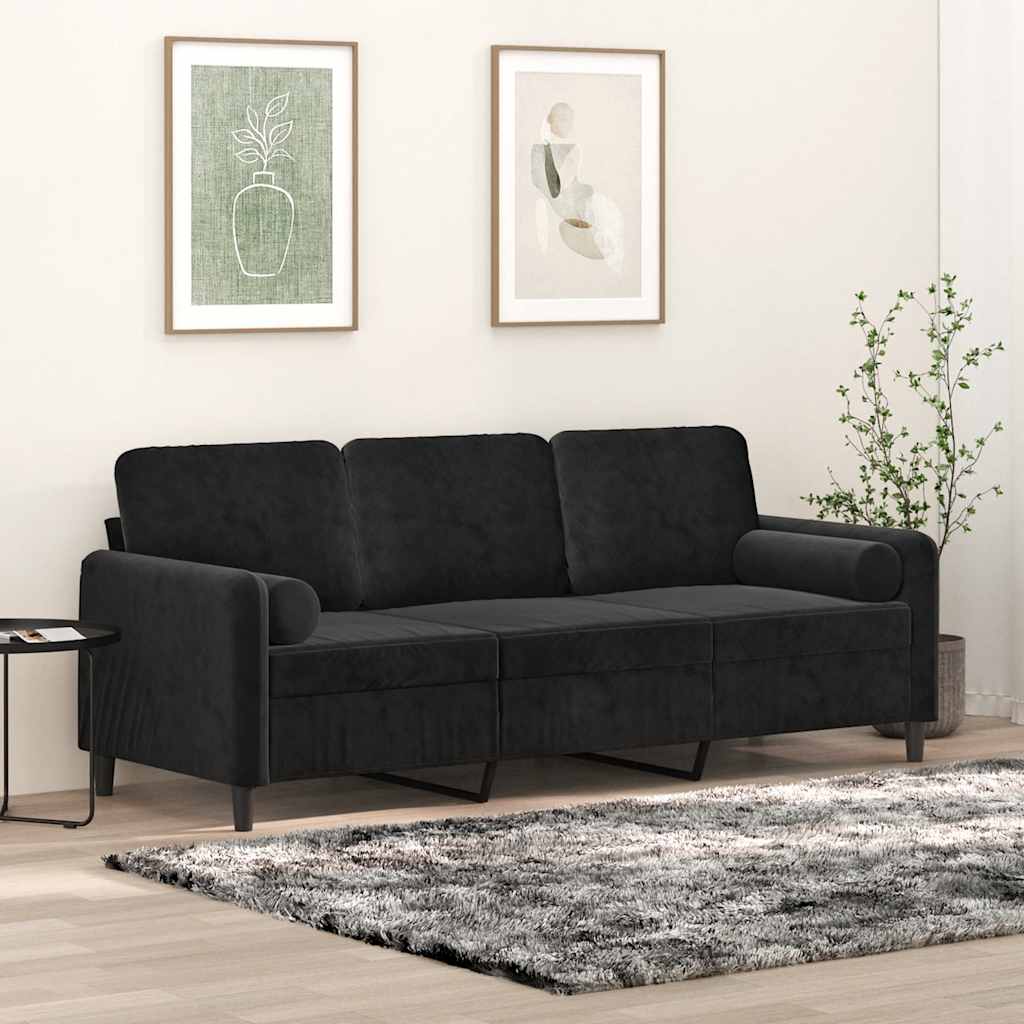 JUNG Vida 3-Sitzer-Sofa mit Zierkissen Schwarz 180 cm Samt