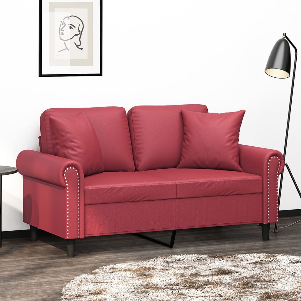 JUNG Vida 2-Sitzer-Sofa mit Zierkissen Weinrot 120 cm Kunstleder