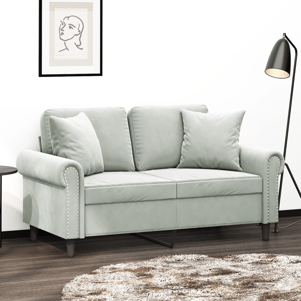 JUNG Vida 2-Sitzer-Sofa mit Zierkissen Hellgrau 120 cm Samt