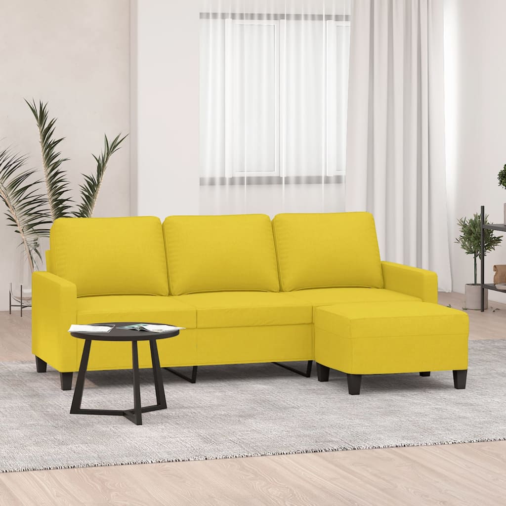 JUNG Vida 3-Sitzer-Sofa mit Hocker Hellgelb 180 cm Stoff
