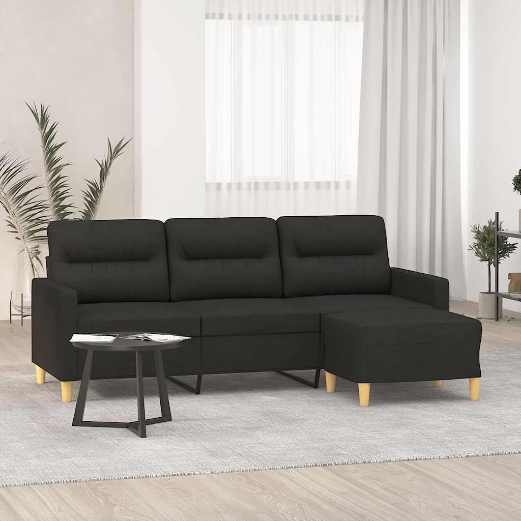 JUNG Vida 3-Sitzer-Sofa mit Hocker Schwarz 180 cm Stoff
