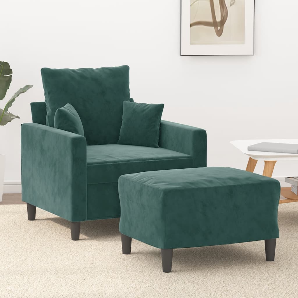 JUNG Vida Sessel mit Hocker Dunkelgrün 60 cm Samt