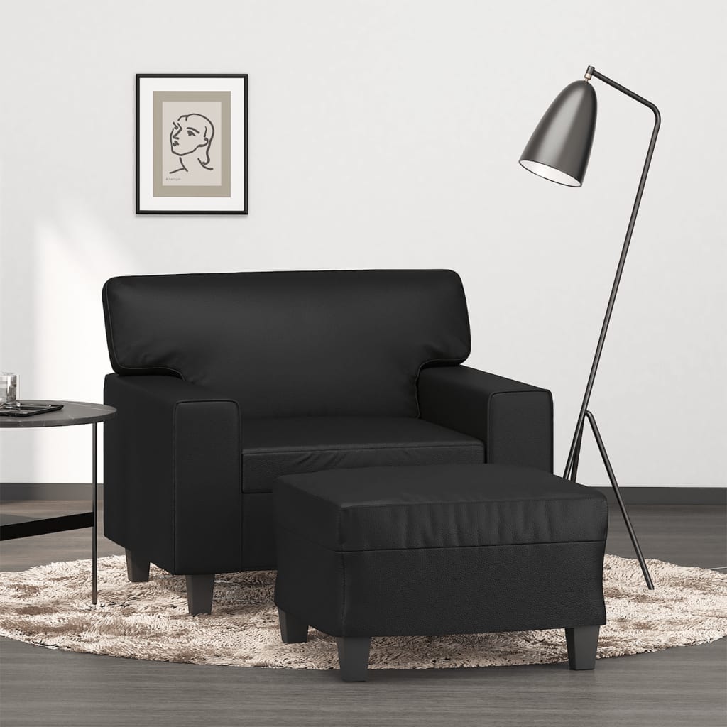 JUNG Vida Sessel mit Hocker Schwarz 60 cm Kunstleder