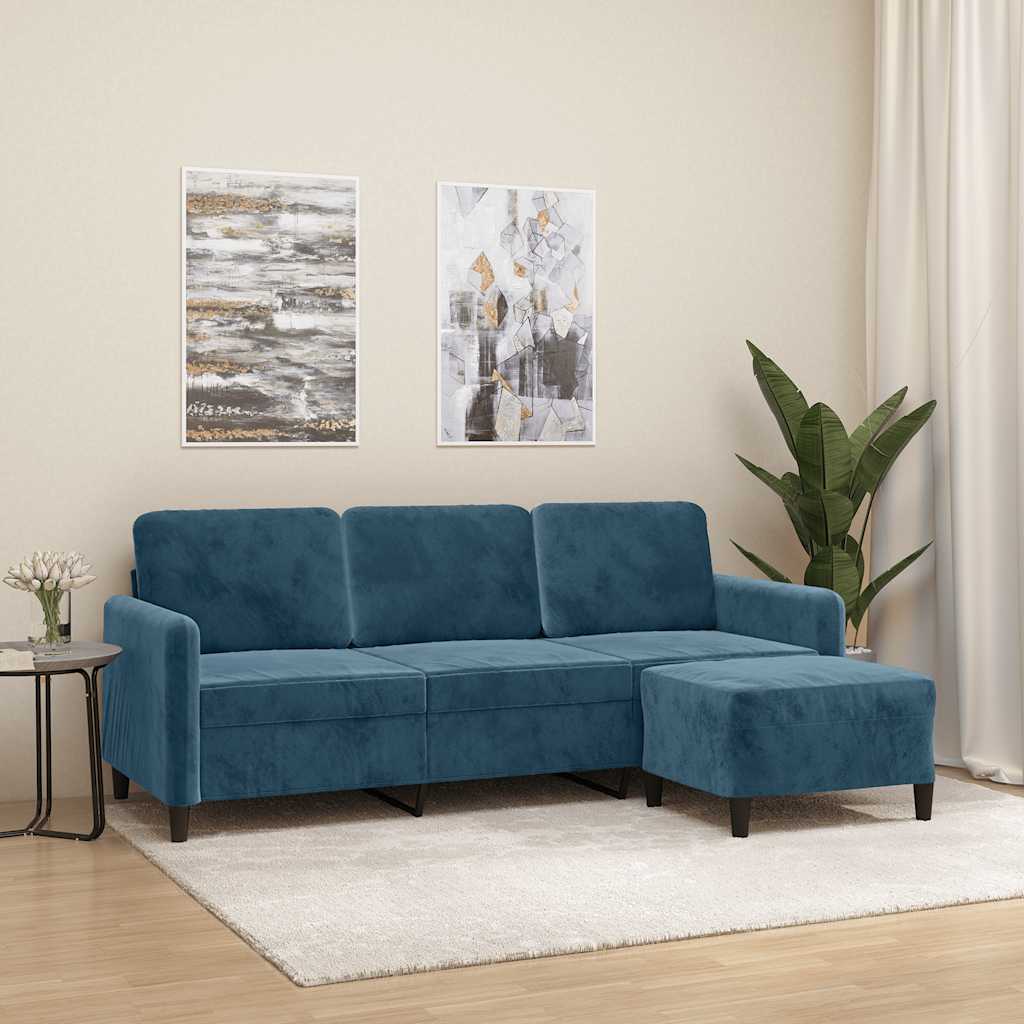 JUNG Vida 3-Sitzer-Sofa mit Hocker Blau 180 cm Samt