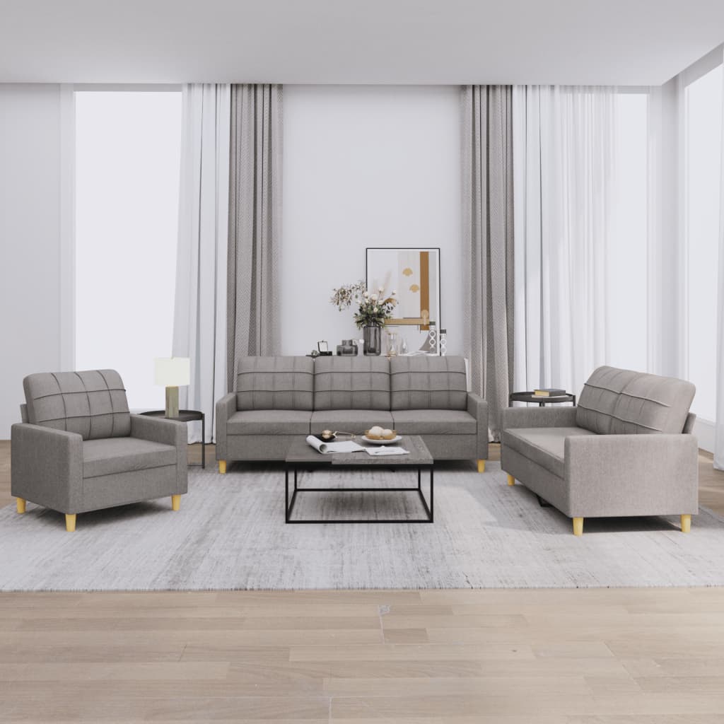 JUNG Vida 3-tlg. Sofagarnitur mit Kissen Taupe Stoff