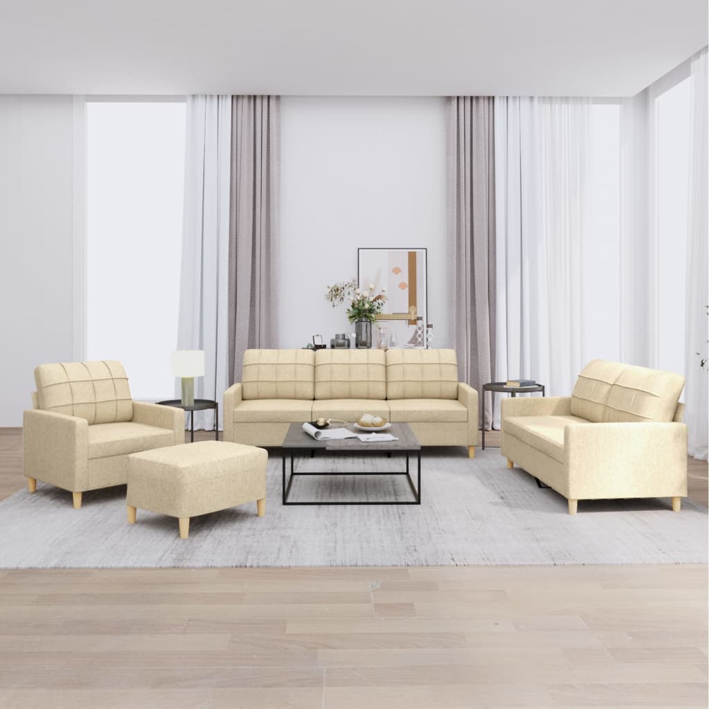 JUNG Vida 4-tlg. Sofagarnitur mit Kissen Creme Stoff