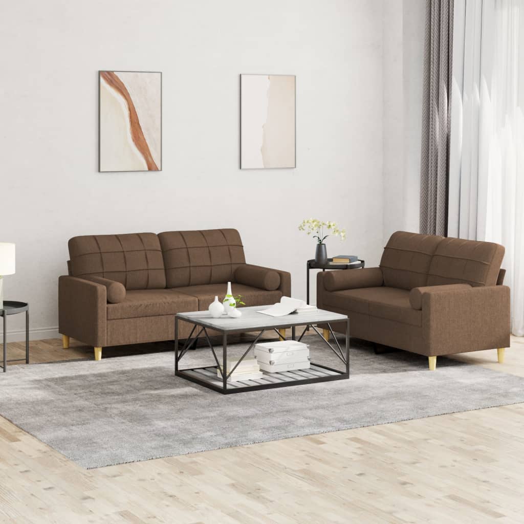 JUNG Vida 2-tlg. Sofagarnitur mit Kissen Braun Stoff
