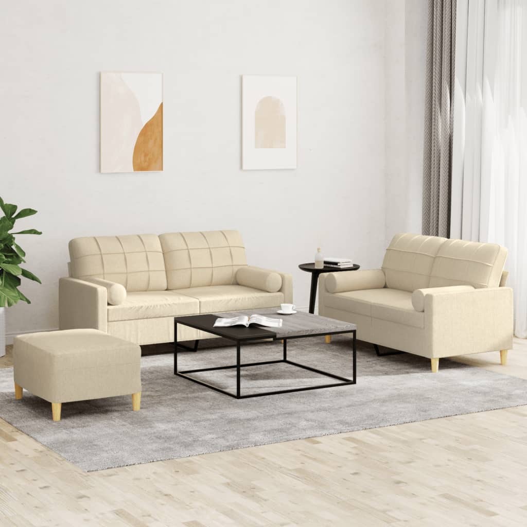JUNG Vida 3-tlg. Sofagarnitur mit Kissen Creme Stoff