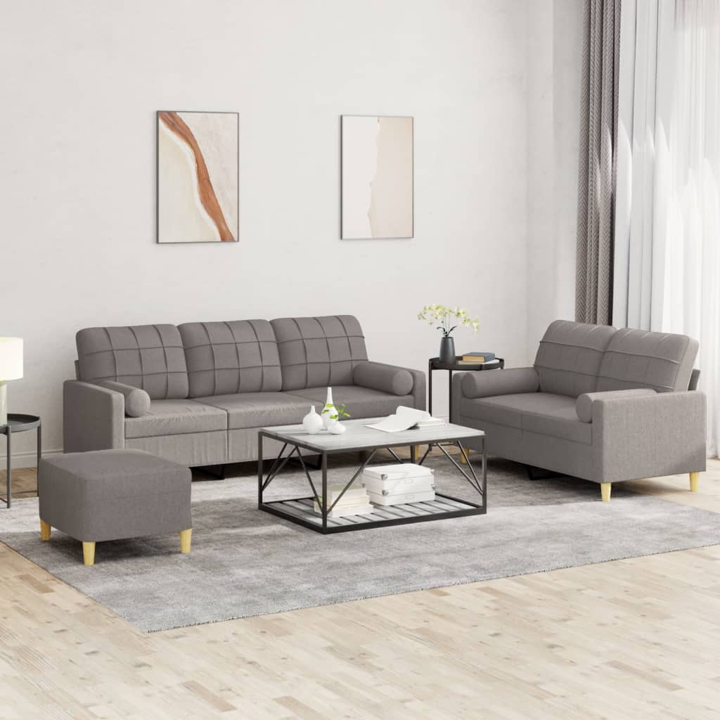 JUNG Vida 3-tlg. Sofagarnitur mit Kissen Taupe Stoff