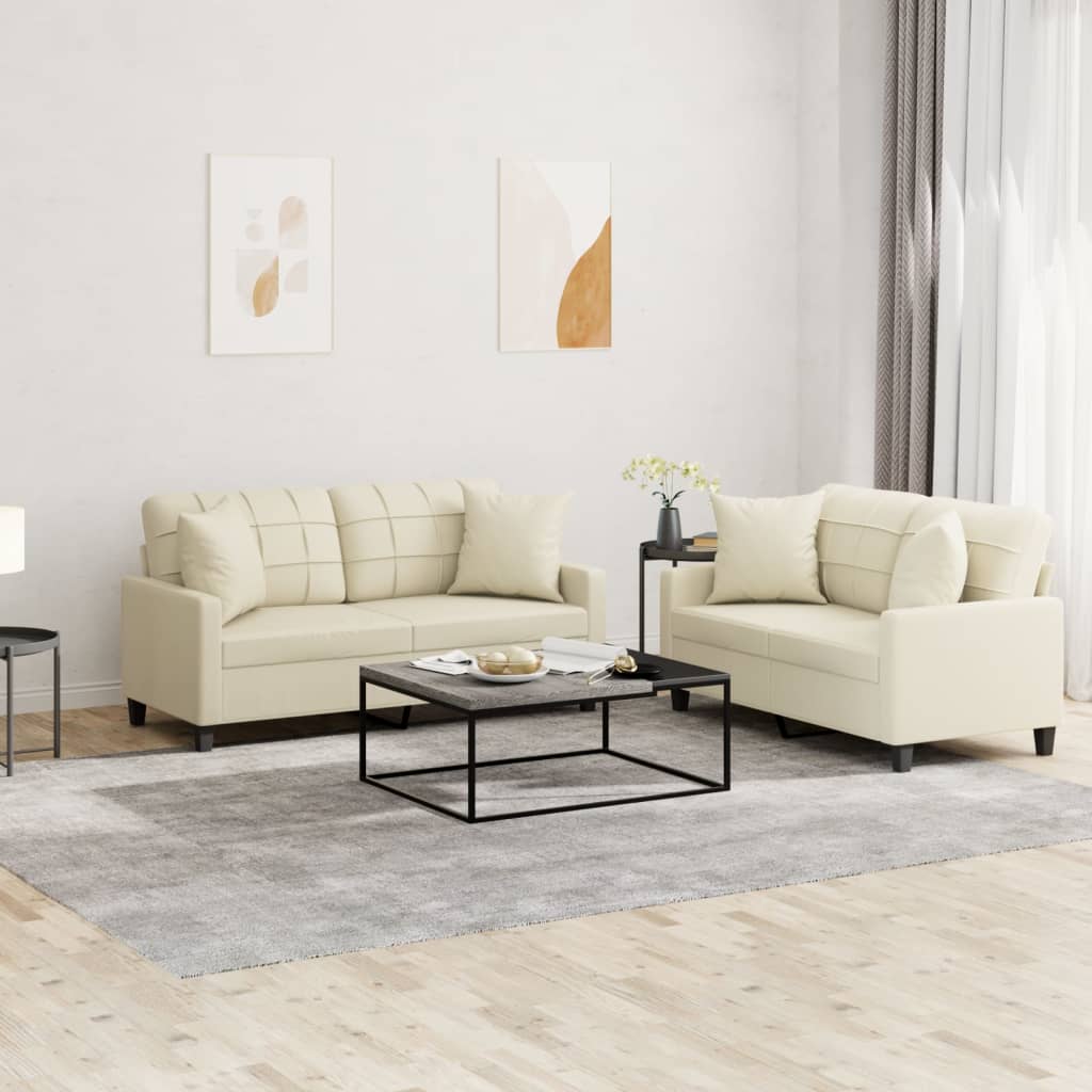 JUNG Vida 2-tlg. Sofagarnitur mit Kissen Creme Kunstleder