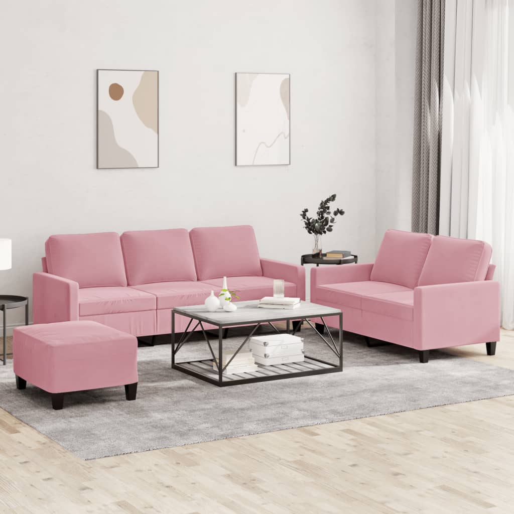 JUNG Vida 3-tlg. Sofagarnitur mit Kissen Rosa Samt