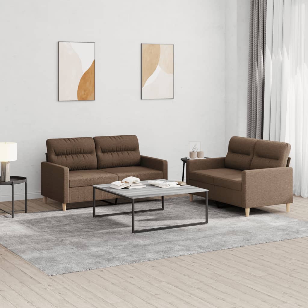 JUNG Vida 2-tlg. Sofagarnitur mit Kissen Braun Stoff