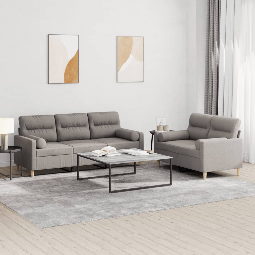 JUNG Vida 2-tlg. Sofagarnitur mit Kissen Taupe Stoff