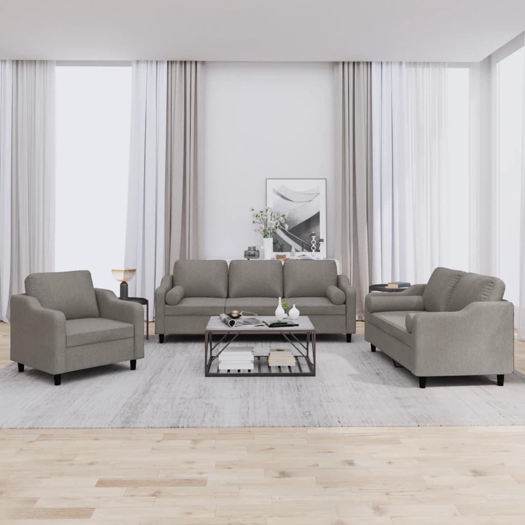 JUNG Vida 3-tlg. Sofagarnitur mit Kissen Taupe Stoff