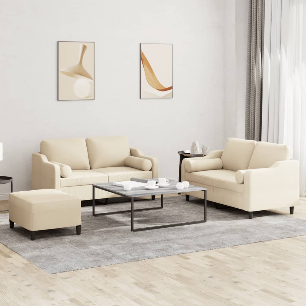 JUNG Vida 3-tlg. Sofagarnitur mit Kissen Creme Stoff