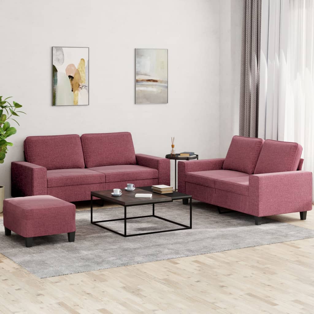JUNG Vida 3-tlg. Sofagarnitur Weinrot Stoff