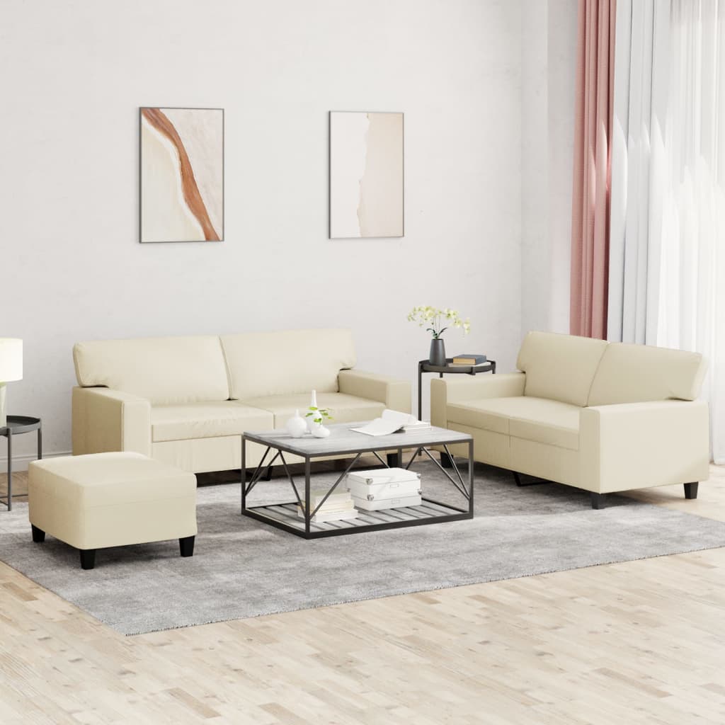 JUNG Vida 3-tlg. Sofagarnitur Creme Kunstleder
