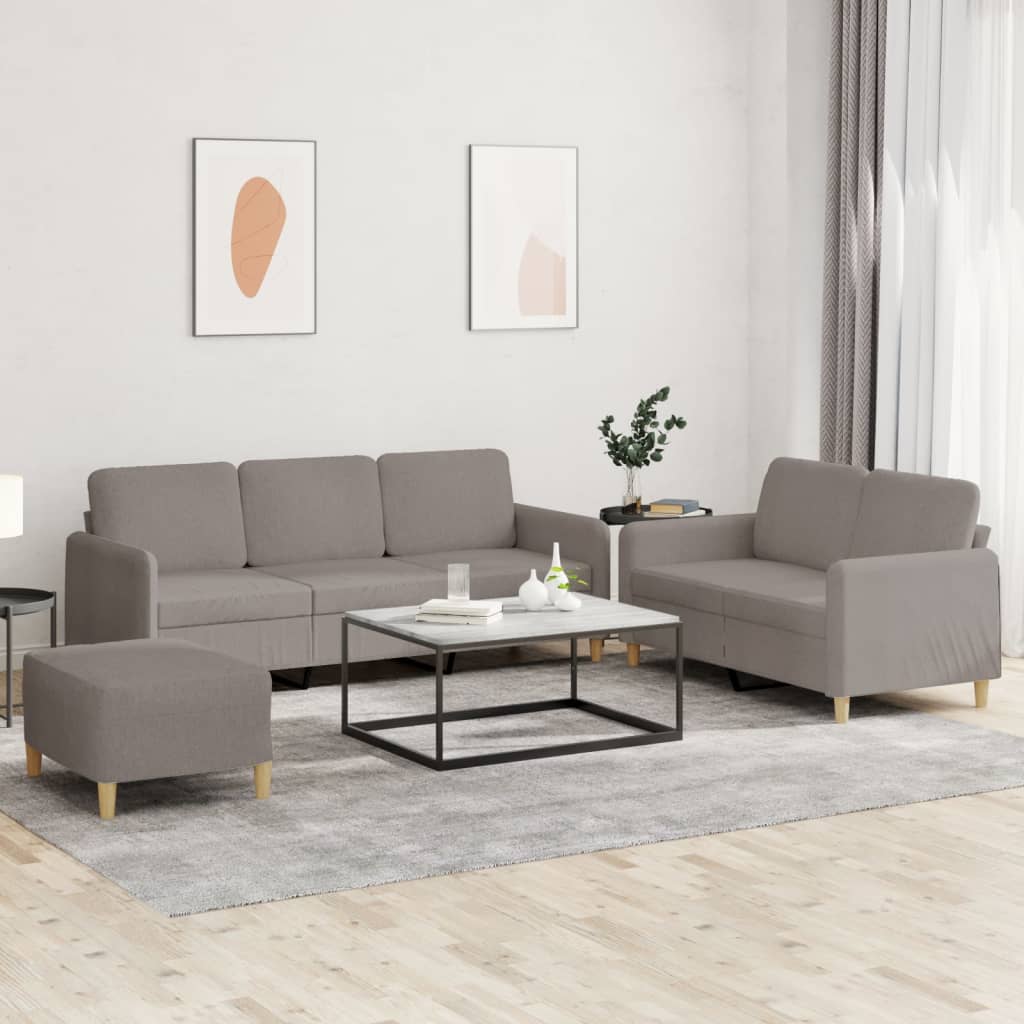JUNG Vida 3-tlg. Sofagarnitur mit Kissen Taupe Stoff