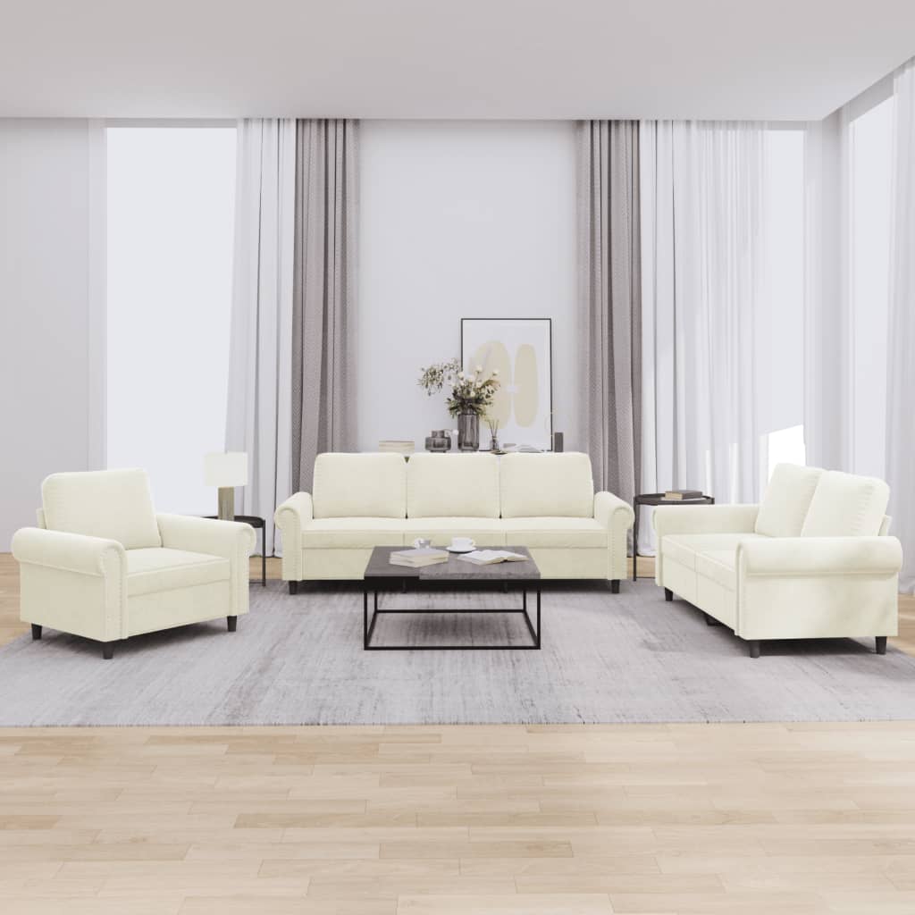 JUNG Vida 3-tlg. Sofagarnitur mit Kissen Creme Samt