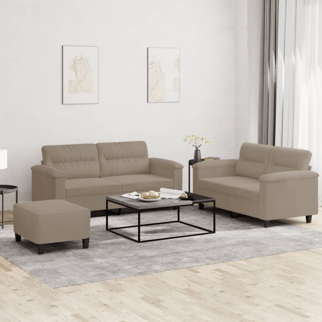 JUNG Vida 3-tlg. Sofagarnitur mit Kissen Taupe Mikrofasergewebe