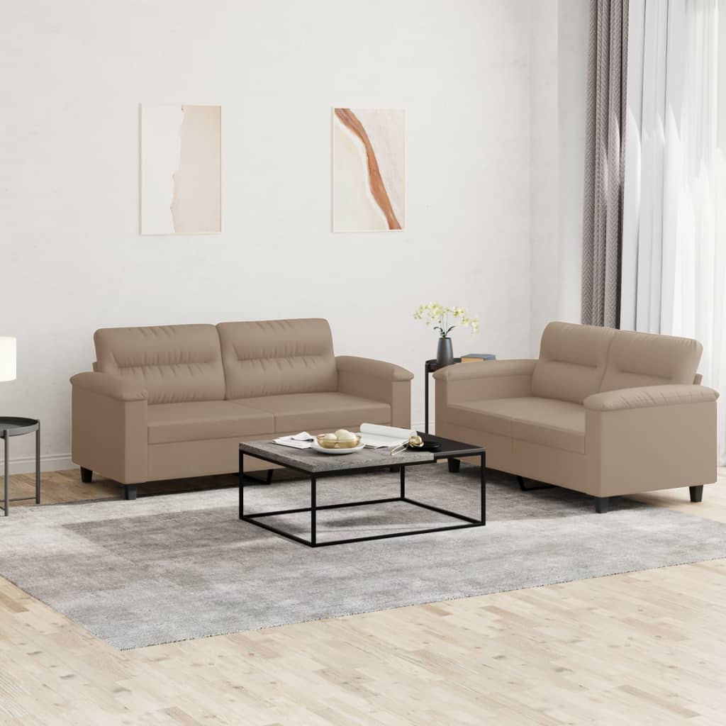 JUNG Vida 2-tlg. Sofagarnitur mit Kissen Cappuccino-Braun Kunstleder