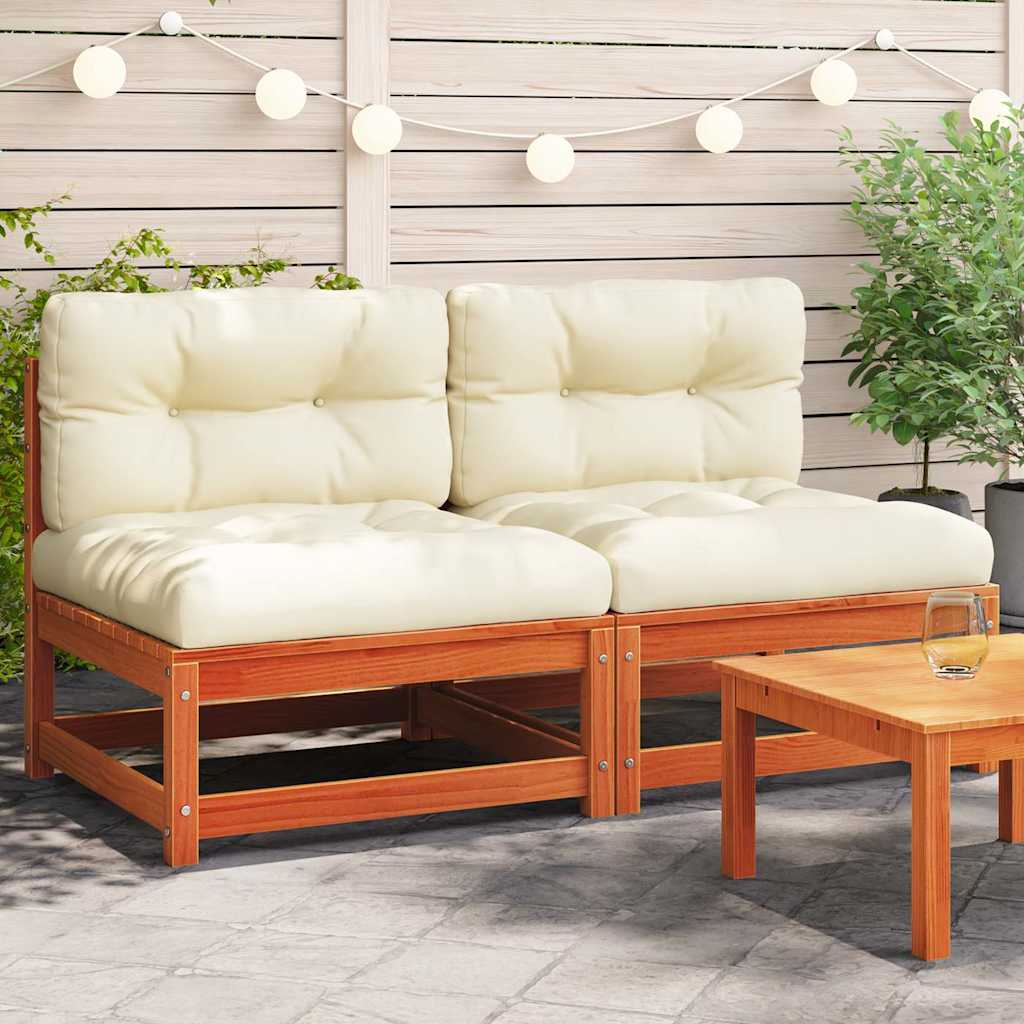 JUNG Vida Gartensofas ohne Armlehnen mit Kissen 2 Stk. Wachsbraun Holz