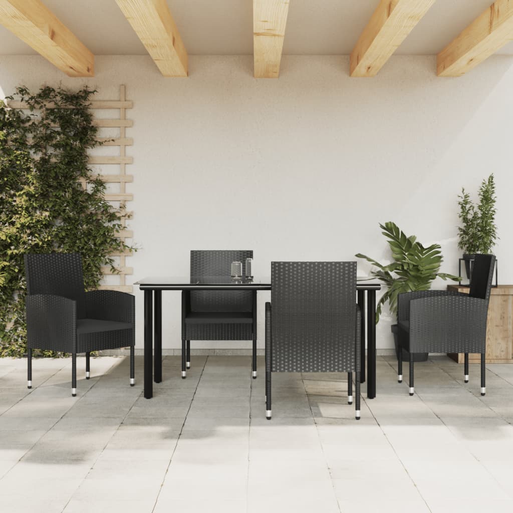 JUNG Vida 5-tlg. Garten-Essgruppe Schwarz Poly Rattan und Stahl